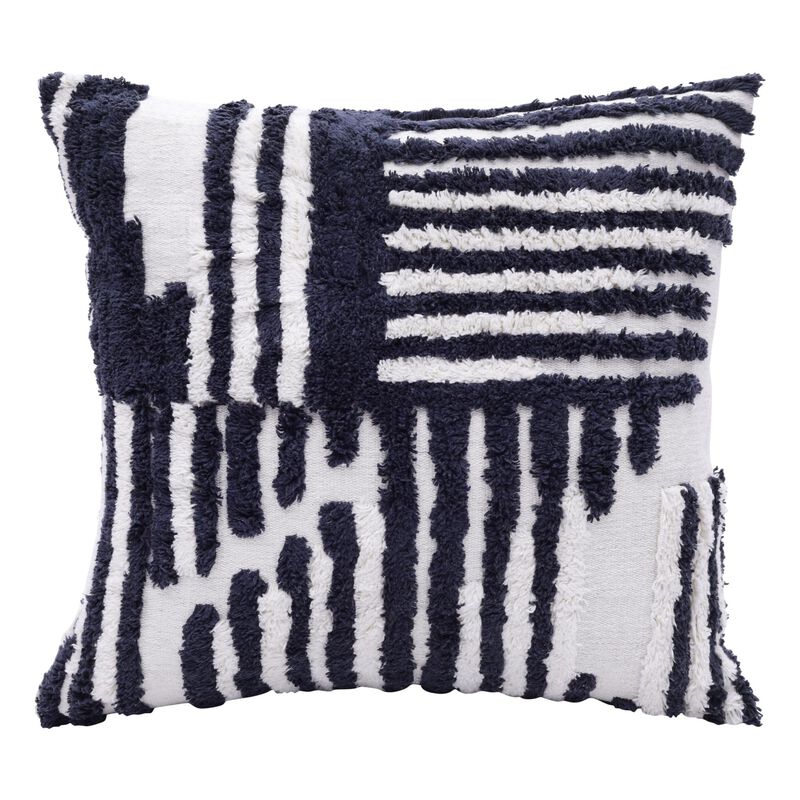 HomeRoots 22" Navy and White Geometric Cotton Throw Pillow image number 0