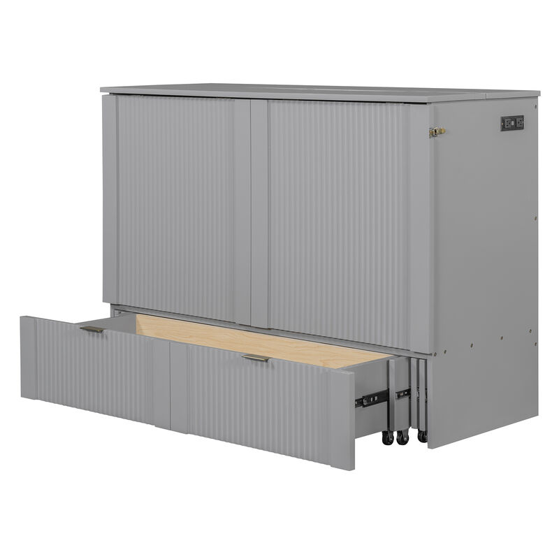 Whisen Clever Design Full Size Murphy Bed, Folded into a Cabinet with Drawer and USB Ports