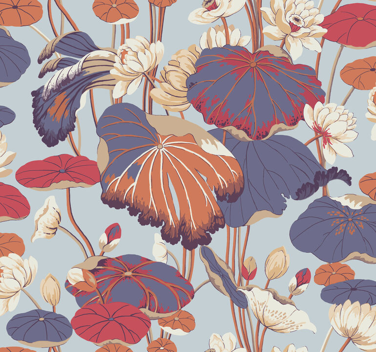 Lotus Pond Purple & Pink Wallpaper