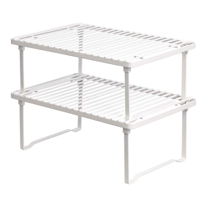 Amazon Basics Stackable Metal Kitchen Storage Shelves, Set of 2 - White, 12.5"" L x 8"" D x 4.5"" H