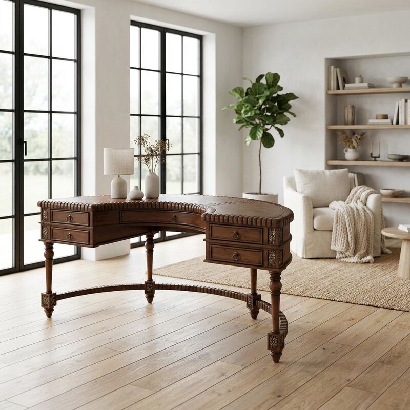 Starlight Canyon Home Dark Brown Office Desk With Multiple Drawers And Distressed Finish image number 2