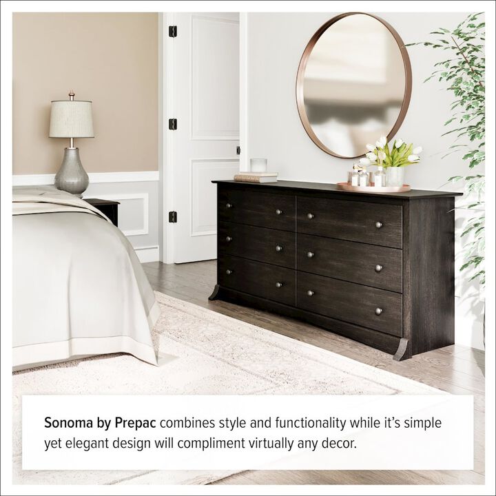 Prepac Sonoma 6-Drawer Chest, Washed Black