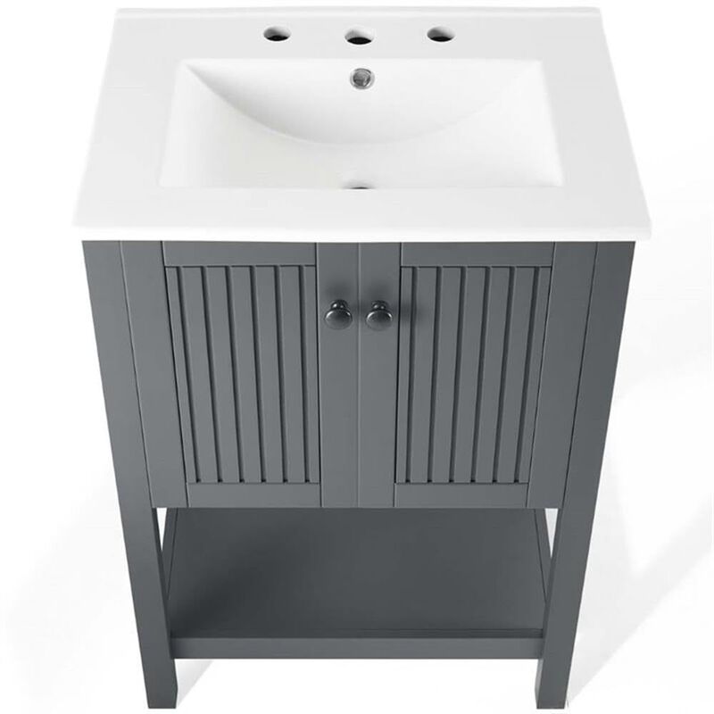 Modway Steam Bathroom Vanity Cabinet, 24" with White Sink, Gray image number 5