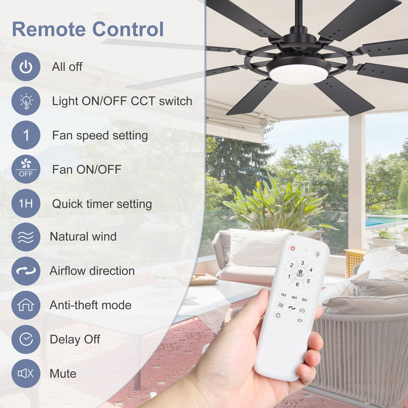 Breezary 52In LED Ceiling Fan with Light, 8 Blades, Quiet Modern Ceiling Fan, 3CCT Color Temperature, Remote Control image number 4