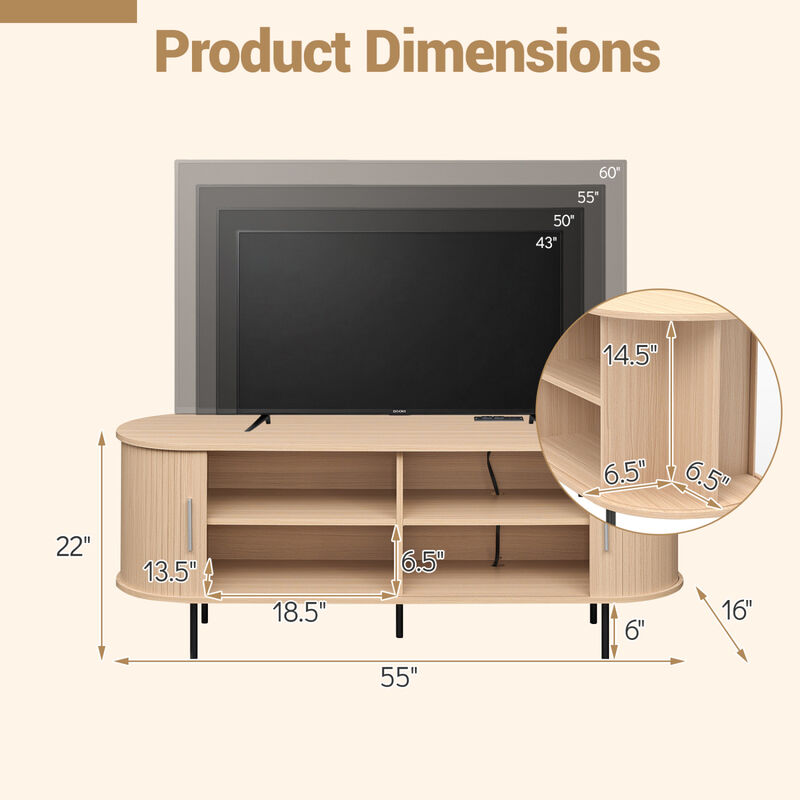 Mid Century Modern Fluted TV Stand with Curved Entertainment Center image number 2