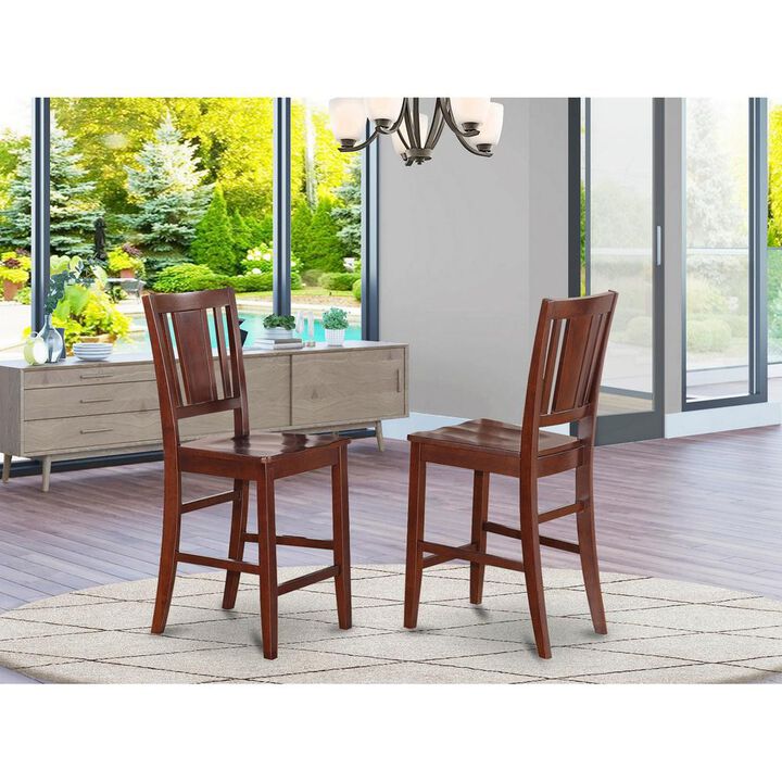 East West Furniture Buckland  Counter  Height  Dining  room  Chair  with  Wood  Seat  in  Mahogany  Finish,  Set  of  2