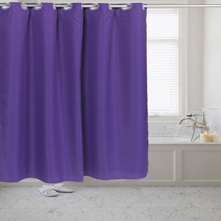 Carnation Home Fashions Pre Hooked T Waffle Weave Fabric Shower Curtain - Purple 70x75"