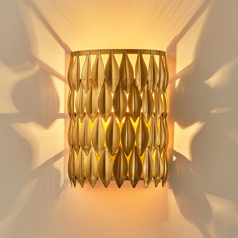 7" 1-Light Bohemian Antique Gold Metal Leaf Sconces for Bedroom, Hallway or Entryway image number 6