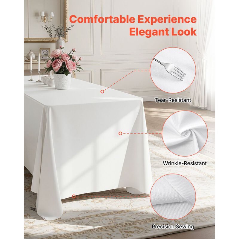 6 Pack Tablecloths for Rectangle Tables, Durable Washable Fabric Covers for Dining Events-White image number 6