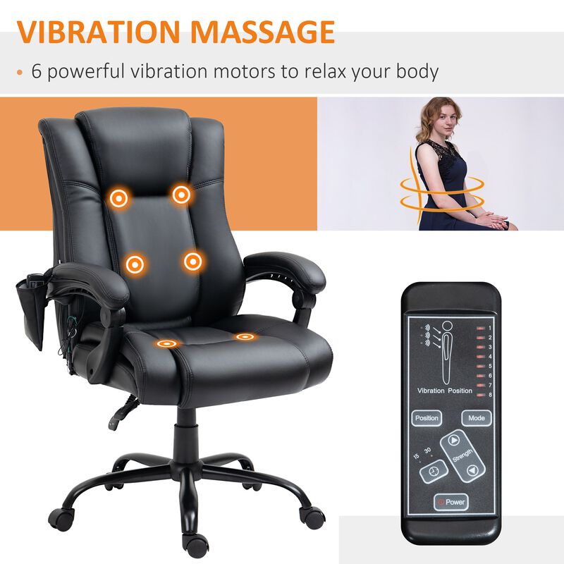 High Back Vibration Massage Office Chair, Reclining PU Leather Computer Chair with Armrest and Remote, Black image number 4