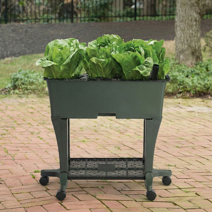 EarthBox Elevated Garden on Wheels &ndash; Self Watering Planter with Plant Food & Storage Shelf