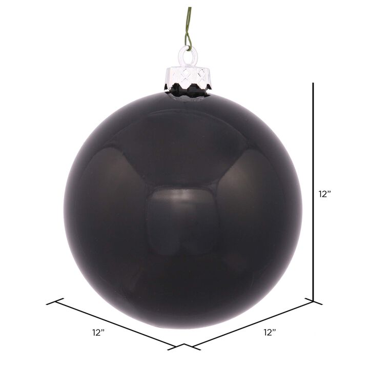 Vickerman 12" Black Shiny Ball Ornament - Shatterproof and UV Resistant - Durable and Reliable - Festive Green Christmas Ornaments - Christmas Ornaments