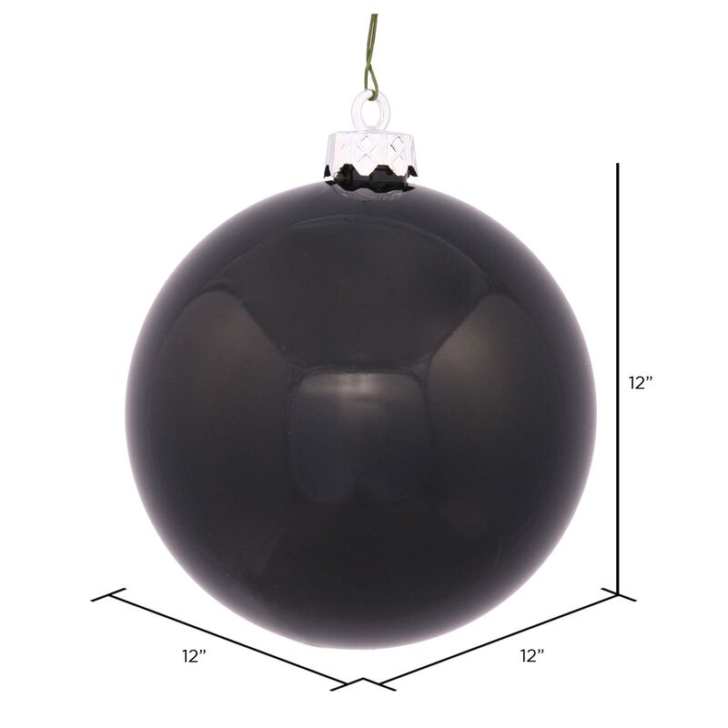Vickerman 12" Black Shiny Ball Ornament - Shatterproof and UV Resistant - Durable and Reliable - Festive Green Christmas Ornaments - Christmas Ornaments image number 1