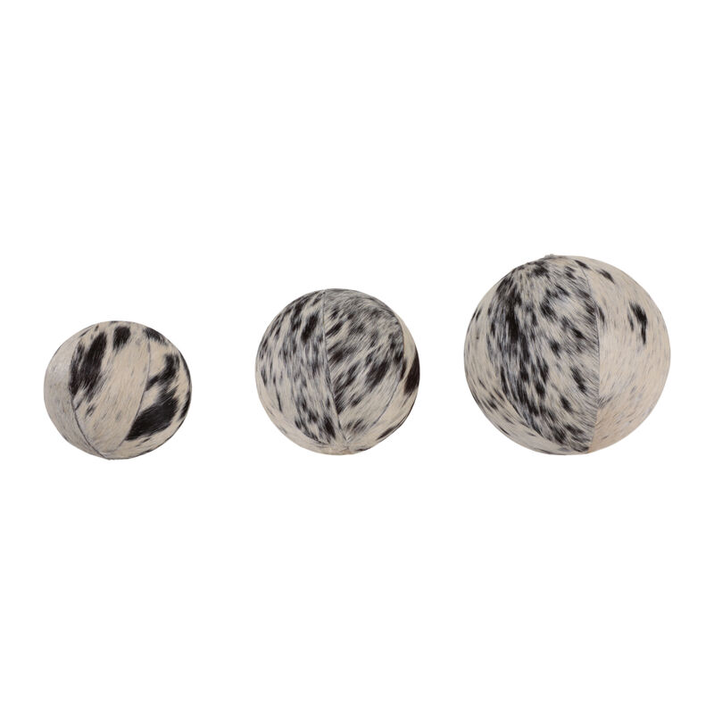S/3 4/5/6" Hair On Hide Orbs, Black/ivory image number 3