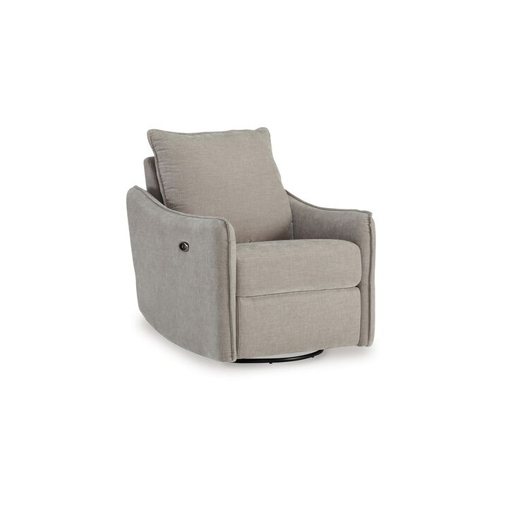 Bradley Swivel Power Recliner Chair, Gray Polyester, Pillow Back - Benzara