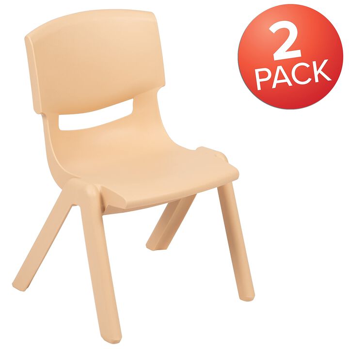 Flash Furniture Whitney 2 Pack Natural Plastic Stackable School Chair with 12" Seat Height