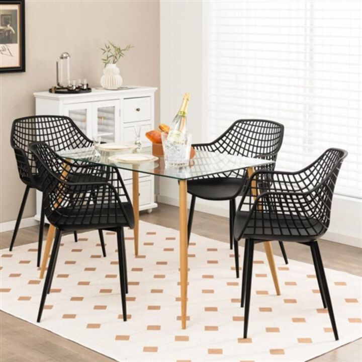 Hivvago Set of 4 Mid Century Modern Black Mesh Dining Chair with Ergonomic Backrest