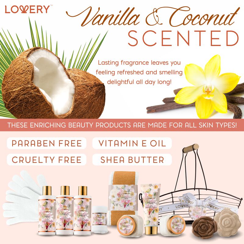Vanilla Coconut Home Spa Gift Basket, 13 Piece