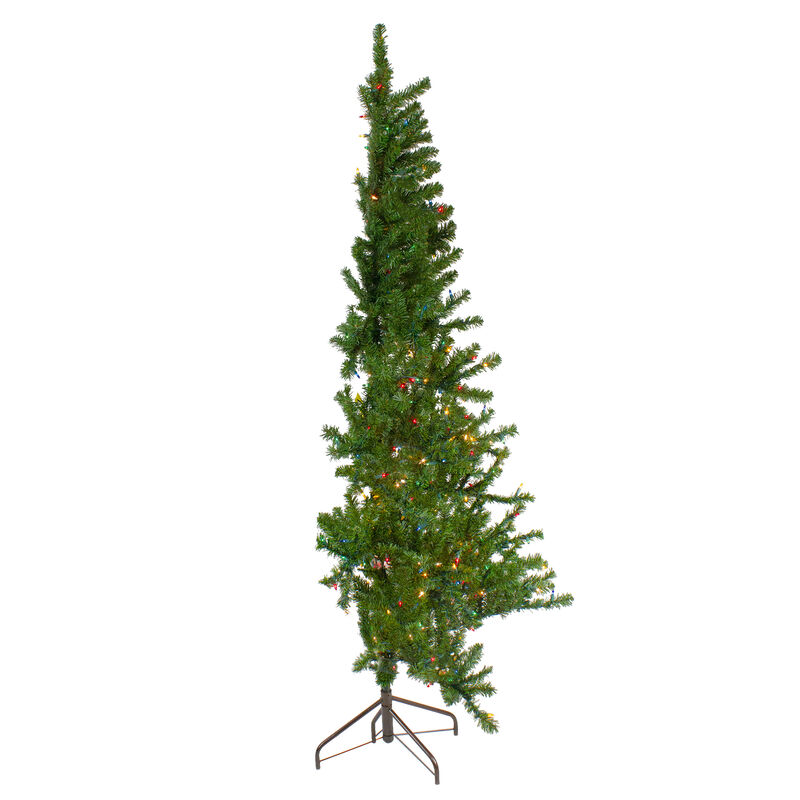 6.5' Pre-Lit Canadian Pine Slim Artificial Christmas Wall Tree - Multicolor Lights