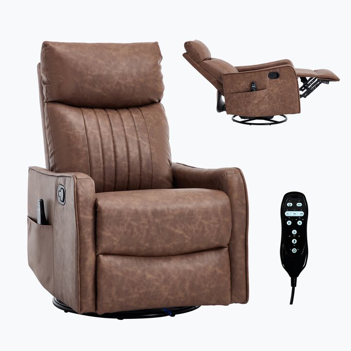 Faux Leather Manual Recliner Chair with Heat and Massage, Living Room Rocker and Swivel Chair