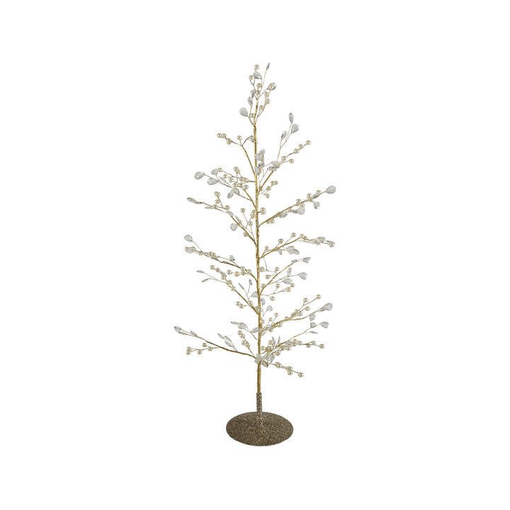 Gold Iron Wire Tree with Faux Pearls and Acrylic Crystals