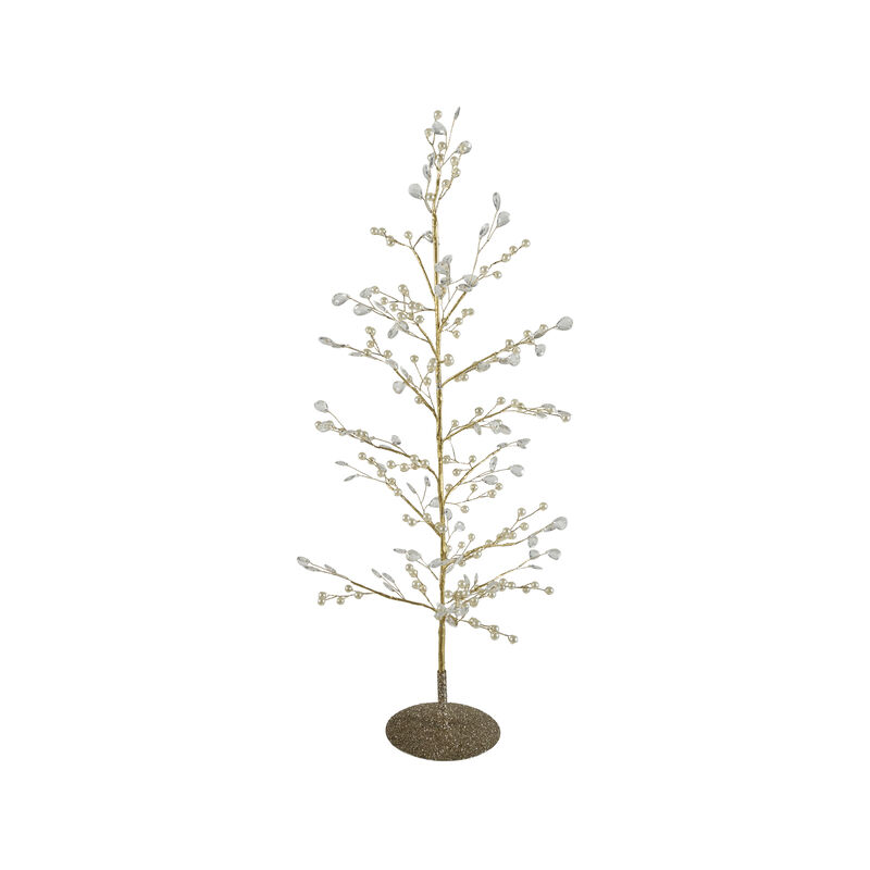 Gold Iron Wire Tree with Faux Pearls and Acrylic Crystals image number 0