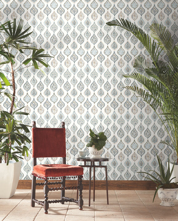 Marketplace Motif White & Neutral Wallpaper
