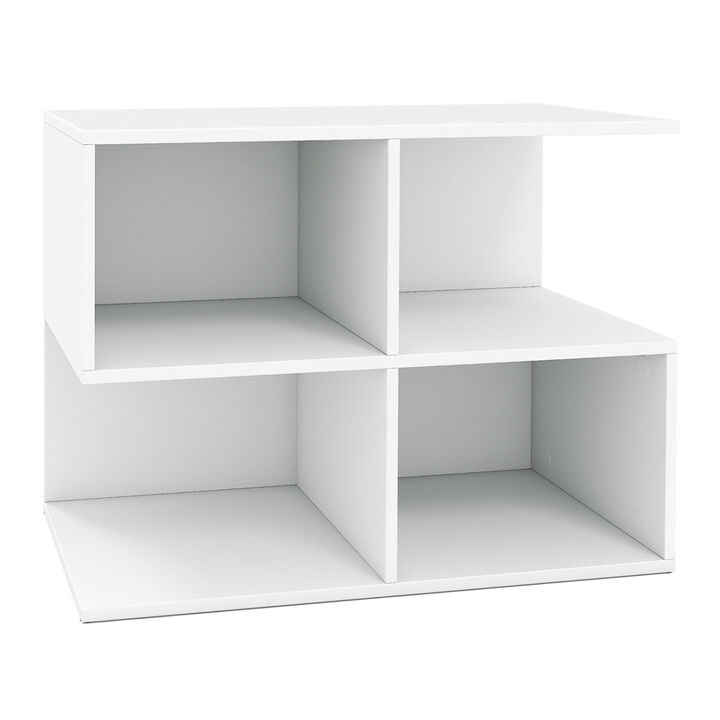 S-Shaped 3-Tier End Table with 4 Storage Cubes, Modern Side Table for Living Room-White