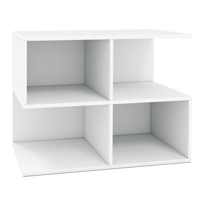 S-Shaped 3-Tier End Table with 4 Storage Cubes, Modern Side Table for Living Room-White image number 0