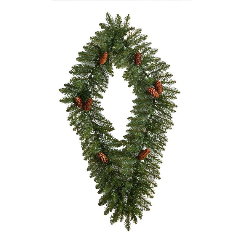 Hivvago 3' Holiday Christmas Geometric Diamond Wreath with Pinecones and 50 Warm White LED Lights