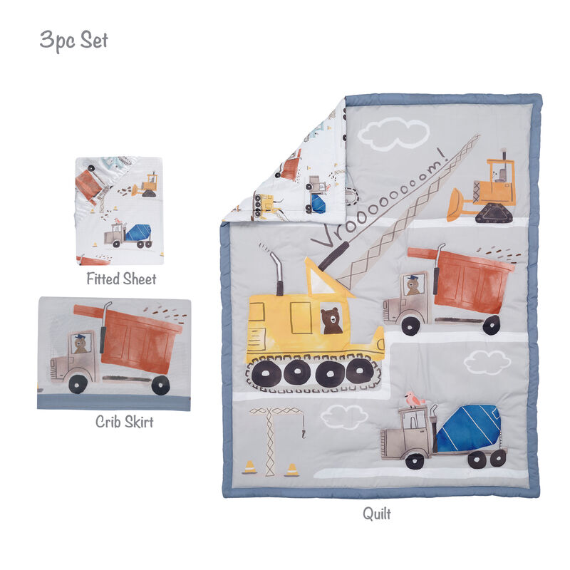 Bedtime Originals Construction Zone 3-Piece Trucks Nursery Baby Crib Bedding Set