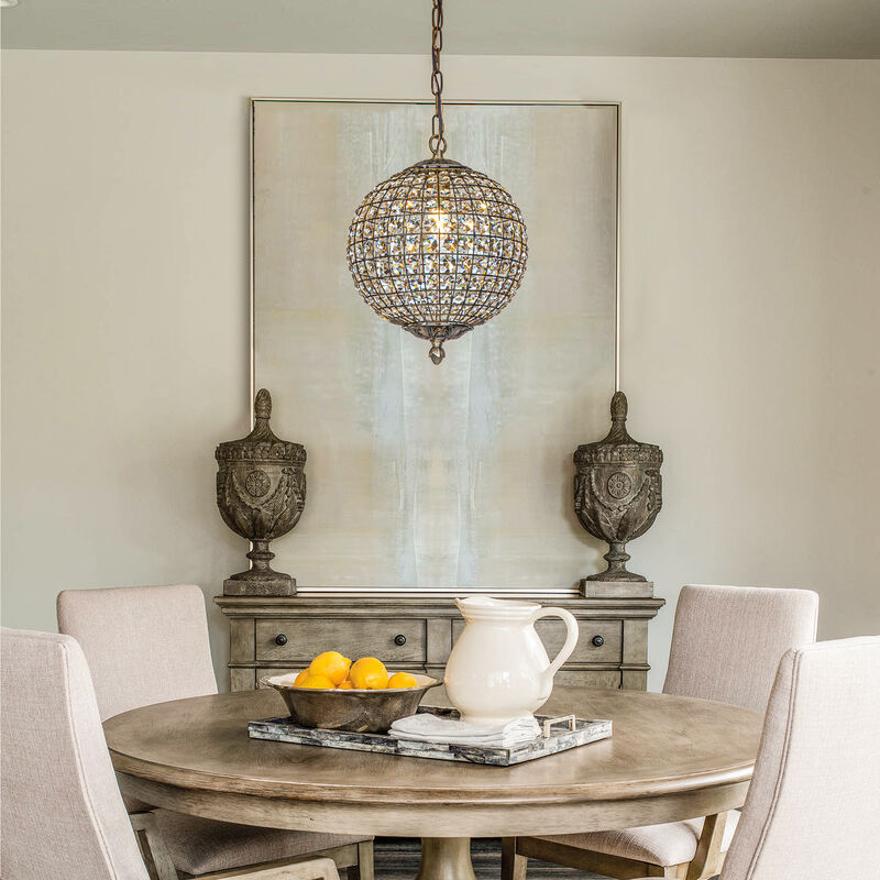 1-Light W12 in. Retro Antique Gold Globe Chandelier Small Crystal Vintage Cage-Style Shade Pendant Light for Kitchen Island image number 3