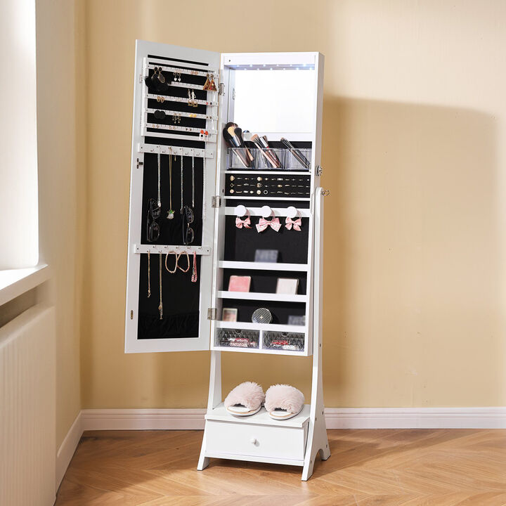 Wall Mounted Mirror Jewelry Armoire with Lock, Door Hanging Storage Organizer