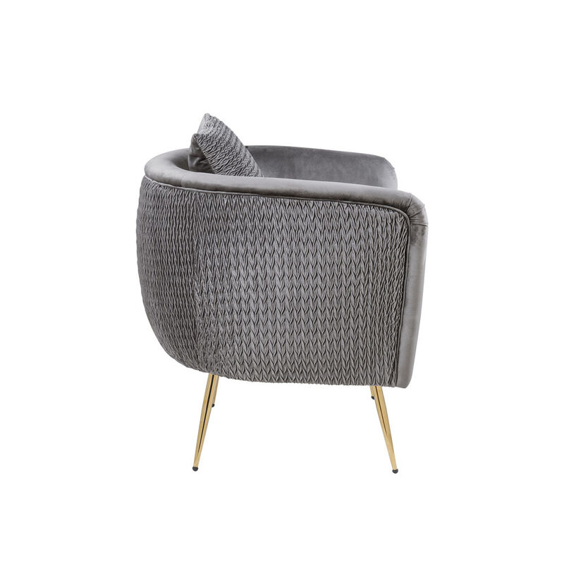 Velvet Barrel Accent Chair with Metal Legs in Gray image number 3