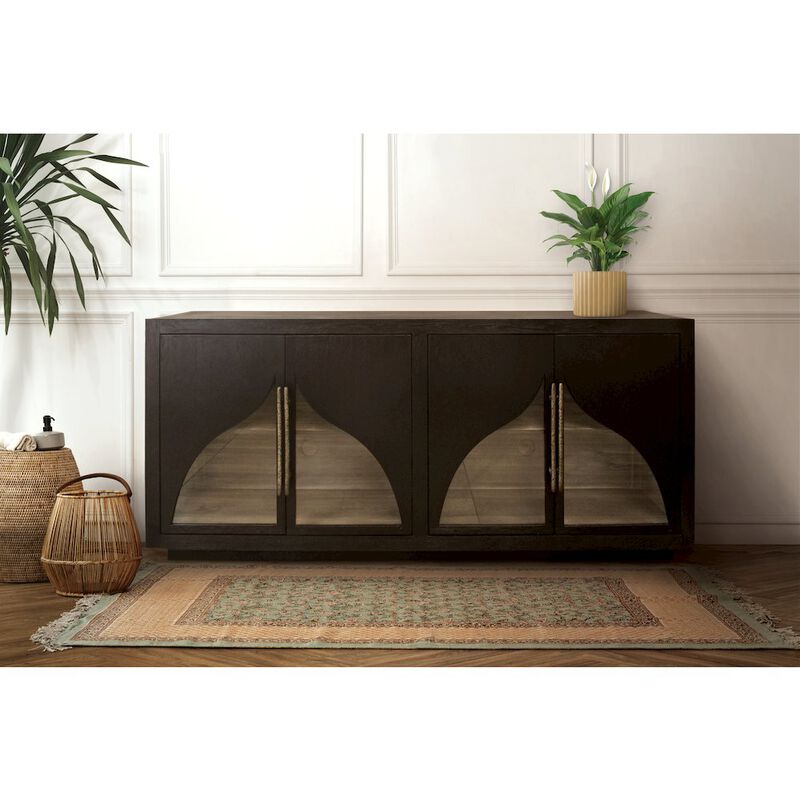 Alex Hamilton Kate 4-Door Sideboard with Solid Wood, Oak, Iron Handles, Dark Brown Finish