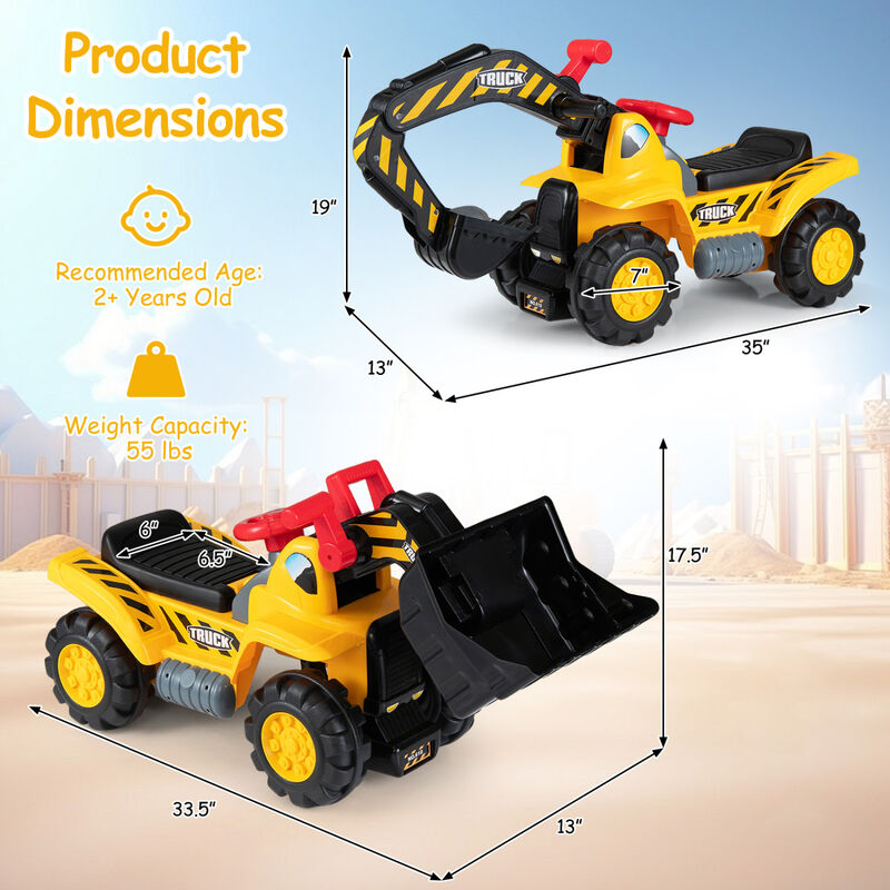 3-in-1 Kids Ride-On Excavator Bulldozer with Engine Sound and Helmet image number 2