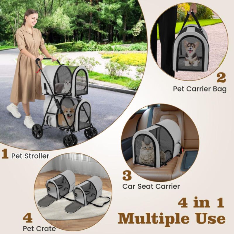 Hivvago 4-in-1 Double Pet Stroller with Detachable Carrier and Travel Carriage