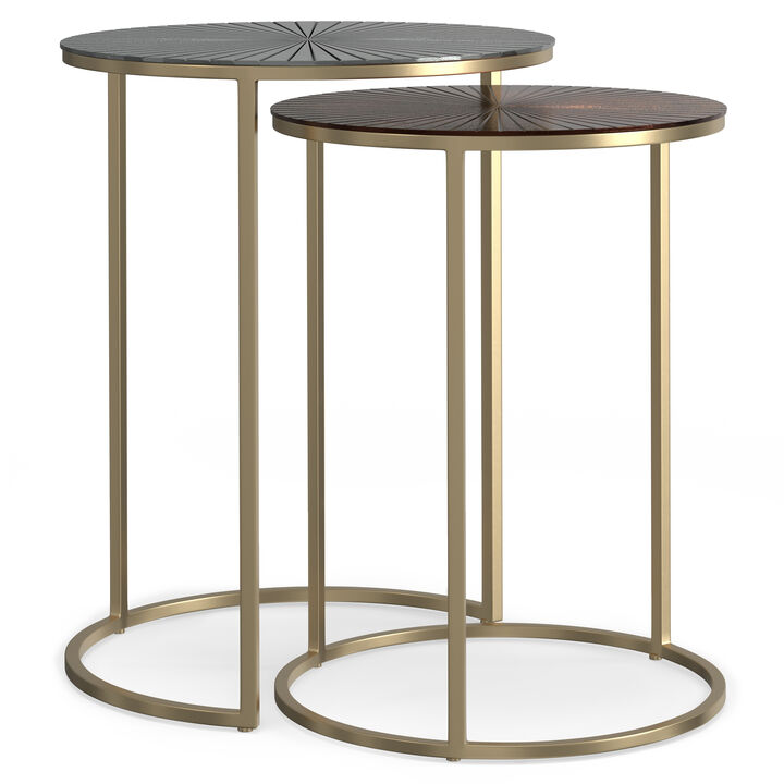 Drake Contemporary 18 inch Wide Metal Nesting table in Antique Nickel, Antique Copper, Fully Assembled