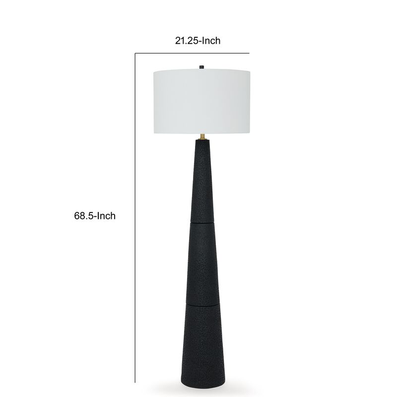 Boe 69 Inch Floor Lamp, White Drum Shade, Black Tapered Cone Resin Base - Benzara