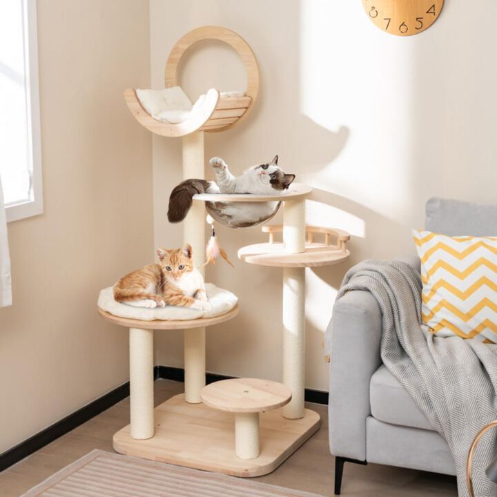 Hivvago 4-in-1 Large Wooden Cat Tower with Space Capsule Nest for Indoor Cats