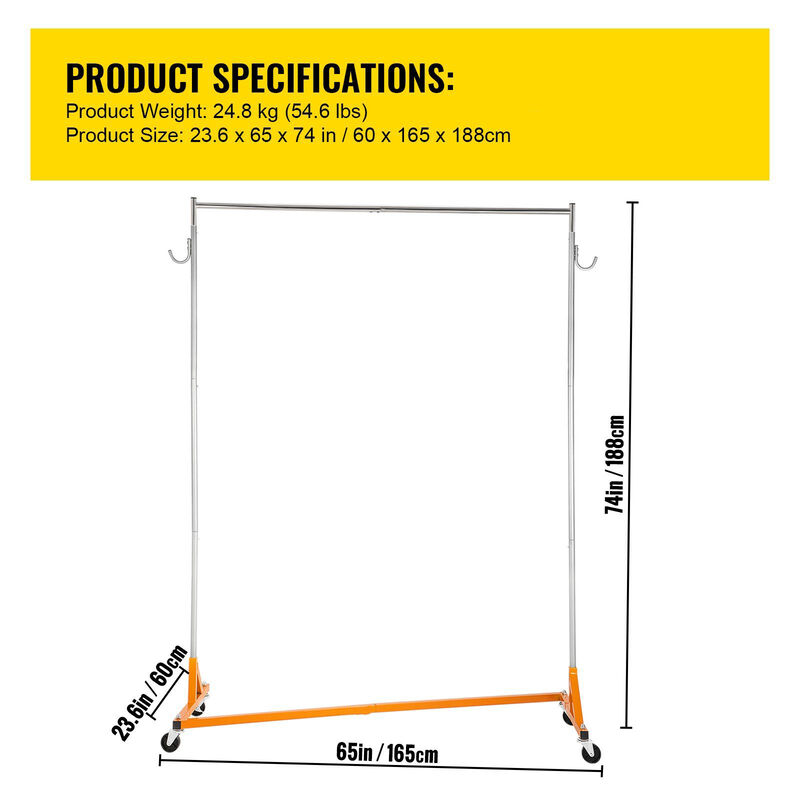 Industrial Z Base Garment Rack Set of 3, Height Adjustable Rolling Clothing Rack with Wheels-Orange image number 2