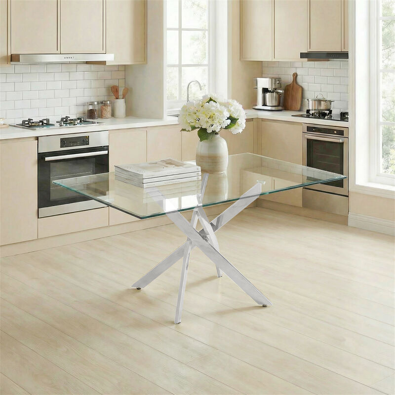 59.06 Inches Modern Rectangular Glass Table with Silver Frame image number 1