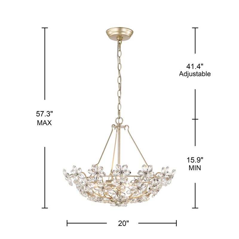 Daria Glam Brushed Silver-ish Champagne 3-Light Daisy Crystal Glass Flower Chandelier image number 3