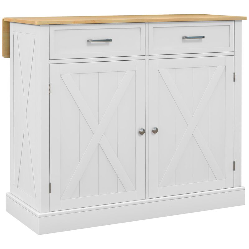 Rolling Kitchen Island with Drop Leaf Wood Breakfast Bar, Farmhouse Kitchen Cart with 2 Drawers, Adjustable Shelves for Dining Room