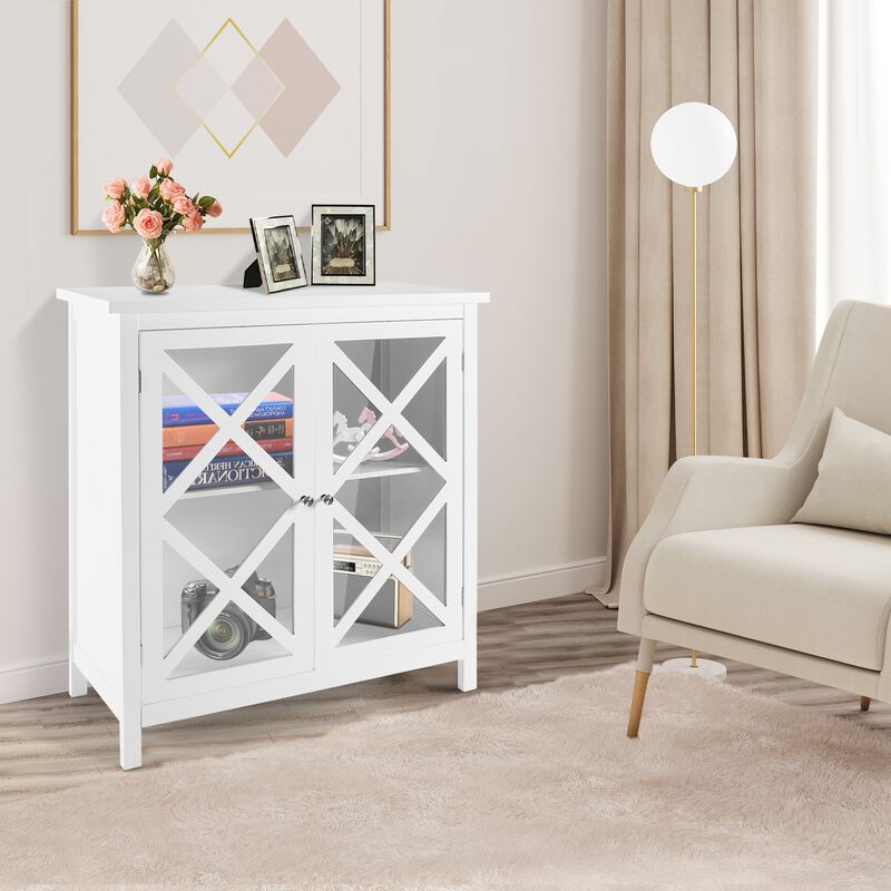 Freestanding Kitchen Buffet Cabinet with Glass Doors and Adjustable Shelf