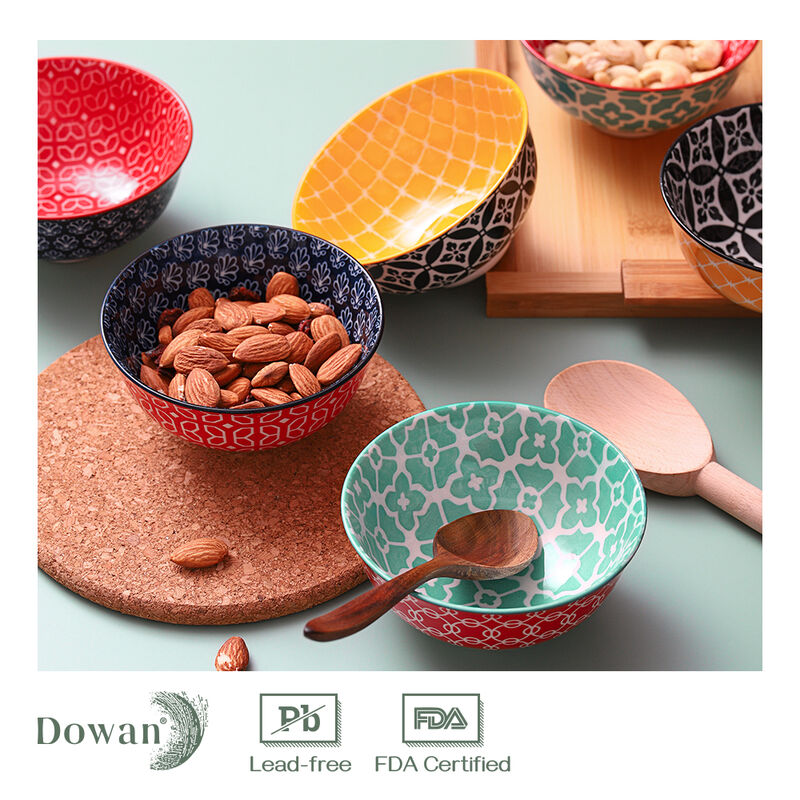 DOWAN Porcelain Small Bowls, 10 Fluid Ounces Vibrant Colors Dessert Bowls, Microwave & Dishwasher Safe, Set of 6