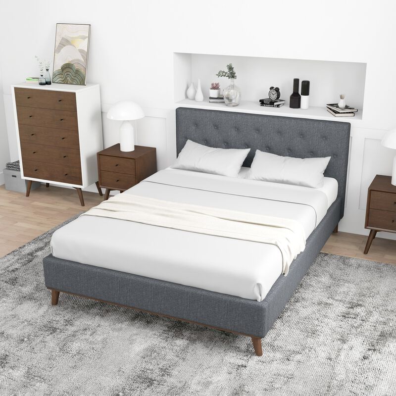 Merax Modern Queen Upholstered Platform Bed (Fabric Grey)