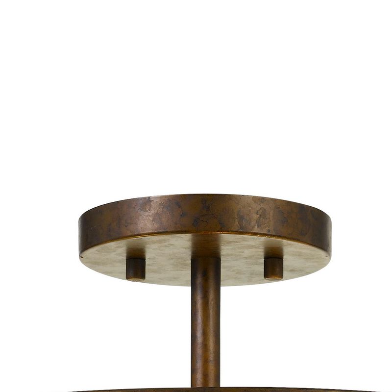 Metal Frame Drum Shade Pendant Fixture with Lattice Design, Rustic Bronze - Benzara