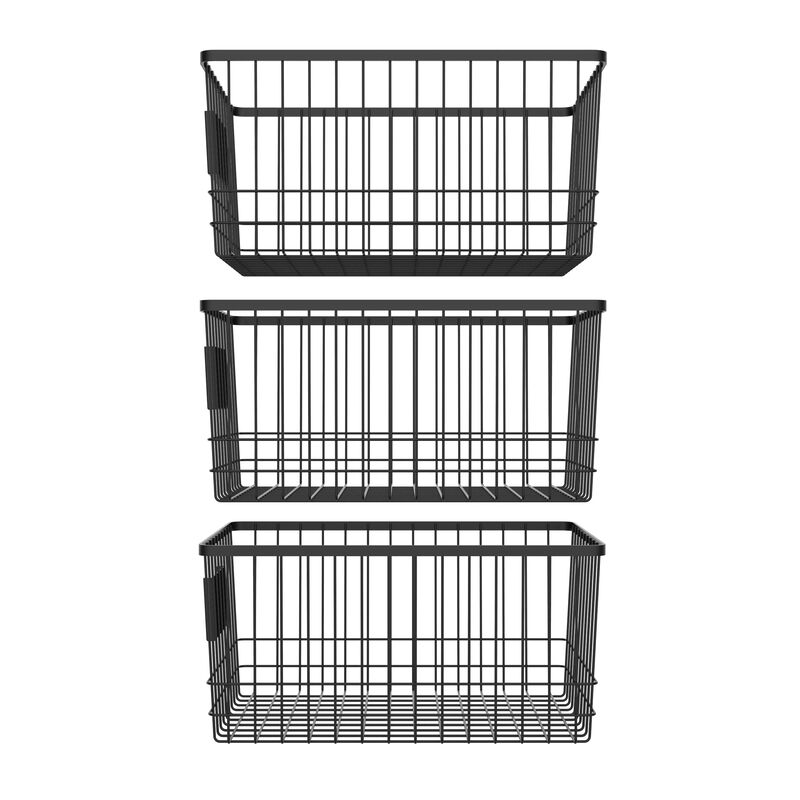 Oceanstar Metal Wire Organizer Bin Basket with Card Holder, Set of 3, Black
