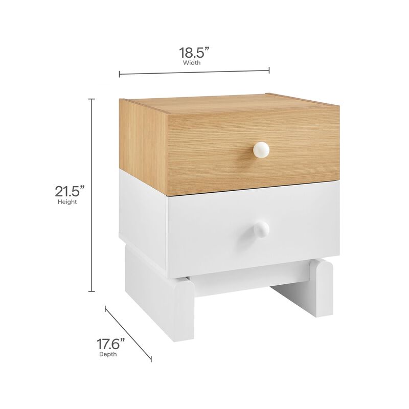 Modway Nolia Two-Tone 2-Drawer Nightstand in Oak White &ndash; Modern Color Block Bedside Table with Wood Grain Laminate and Storage Drawers image number 2